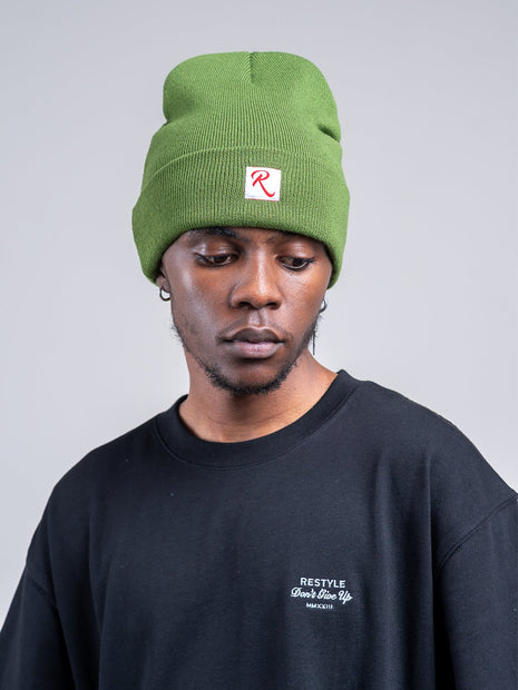 Restyle Front Patch Beanie Hat - Green