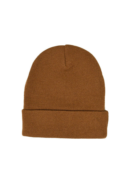 Restyle Front Patch Beanie Hat - Brown